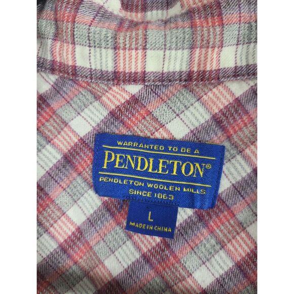 Pendelton Button Front Shirt L Womens Red White Grey 100% Cotton Pocket - Picture 5 of 9